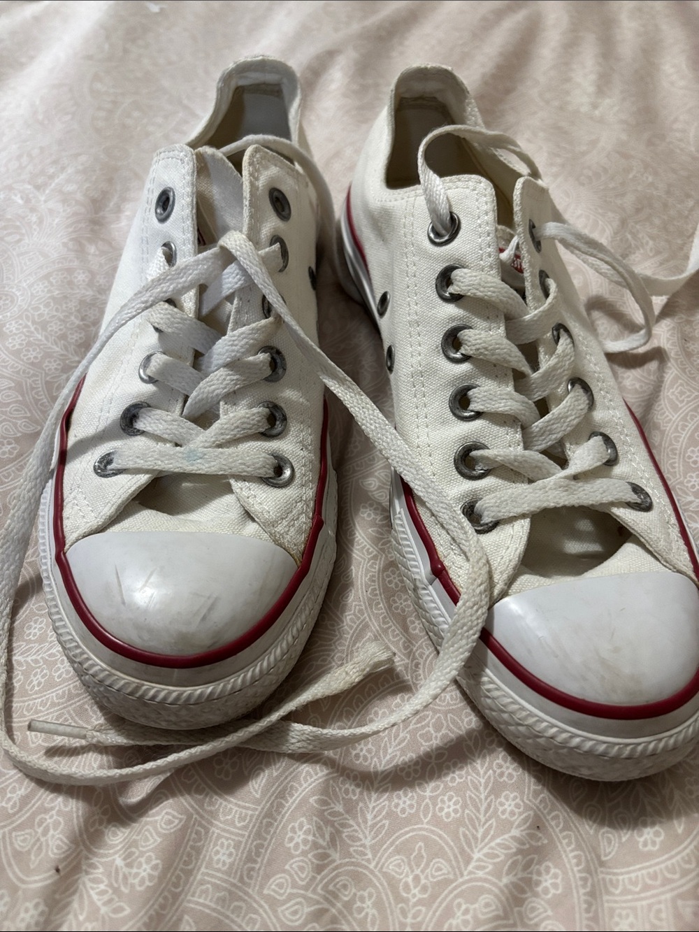 Women’s Converse White Low-Top Canvas Sneakers with Red Trim